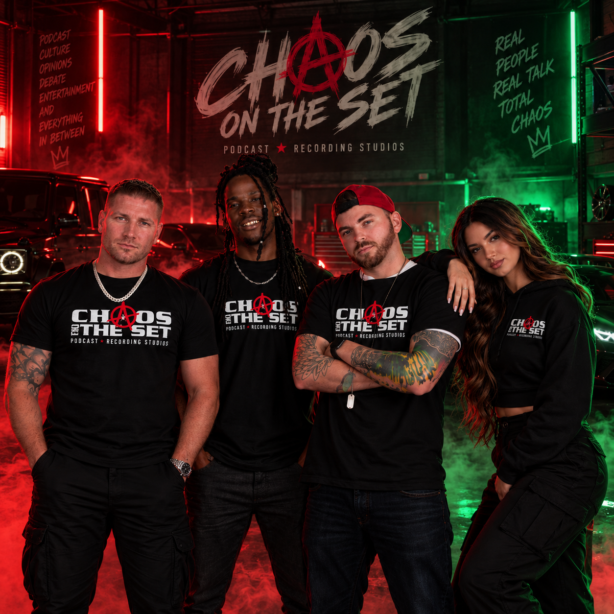 Chaos On The Set cast — YGN Dooby, B-Lav, Sarahi, and Hollywood